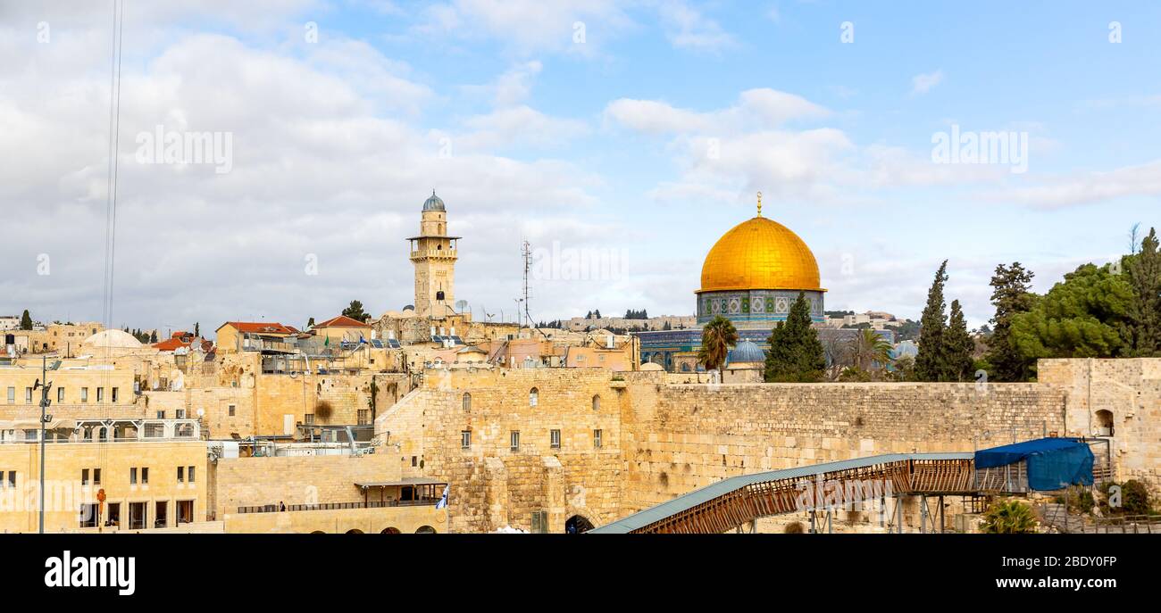 Vue panoramique du Mont du Temple à Jérusalem, Israël. Banque D'Images