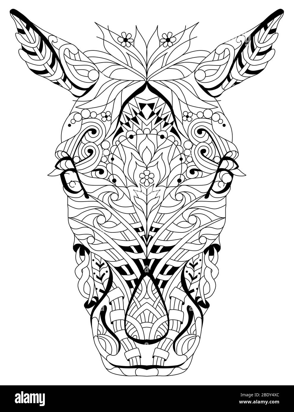 Tête de cheval Zentangle avec mandala. Illustration vectorielle décorative dessinée à la main pour la coloration Illustration de Vecteur