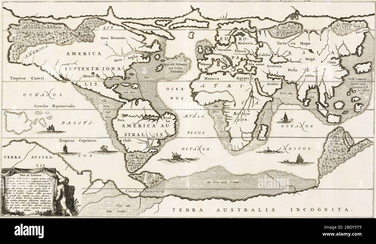 Athanasius Kircher, carte du monde, 1675 Banque D'Images