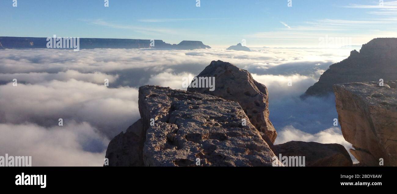 Une inversion totale rare du nuage a été observée le 29 novembre 2013 par les visiteurs du parc national du Grand Canyon. Cette vue est depuis Mather point sur la rive sud. Les inversions de nuages sont formées par l'interaction de masses d'air chaud et froid. Banque D'Images