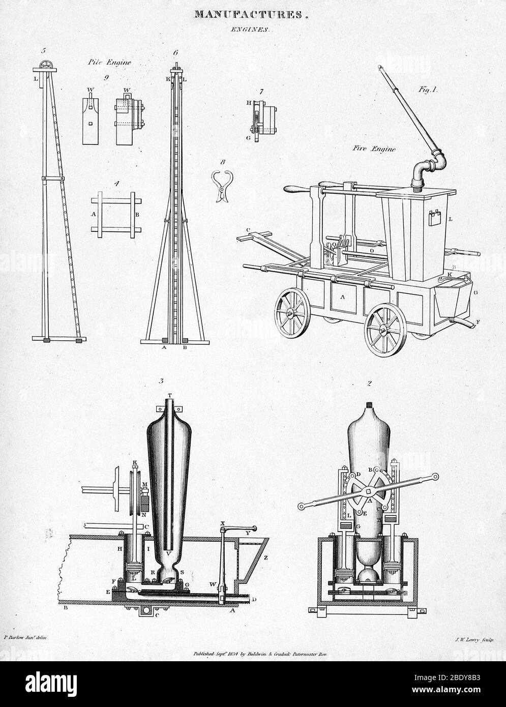 Pilote de pile, moteur incendie, moteur vapeur, 1834 Banque D'Images