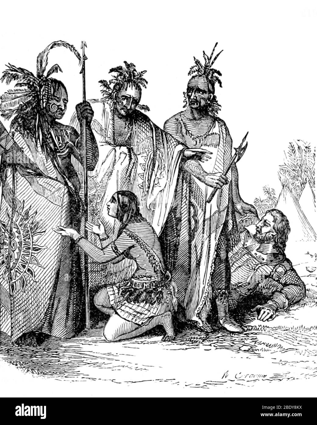 Pocahontas sauvant le capitaine John Smith, 1607 Banque D'Images