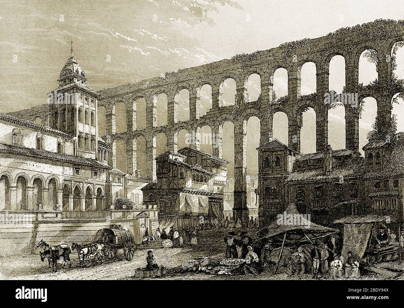 Ancienne aqueduc romain de Segovia, Espagne Banque D'Images