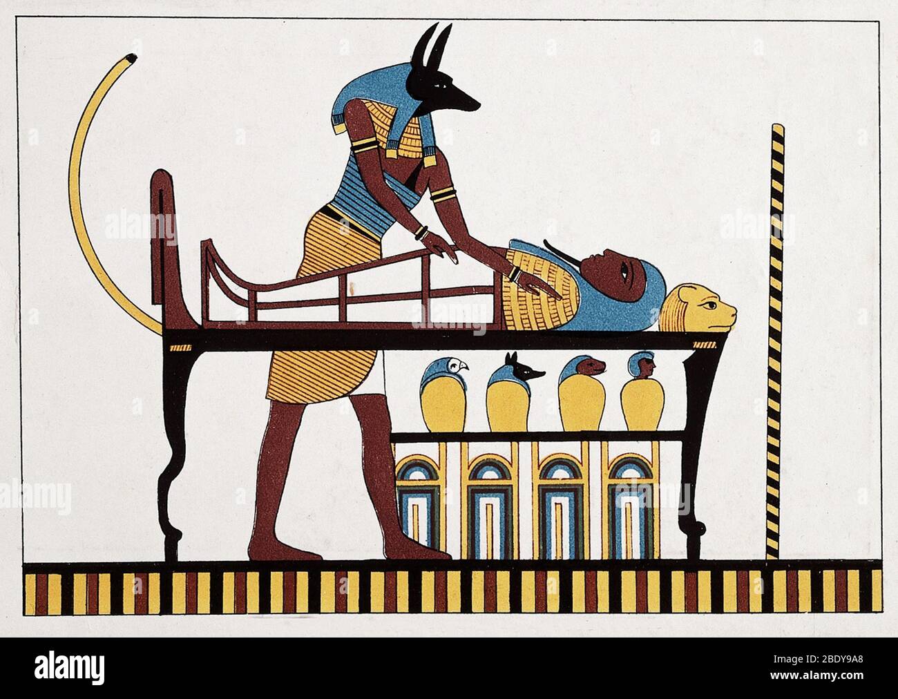 Anubis tendant Mummy, Tombeaux des rois, Thèbes Banque D'Images