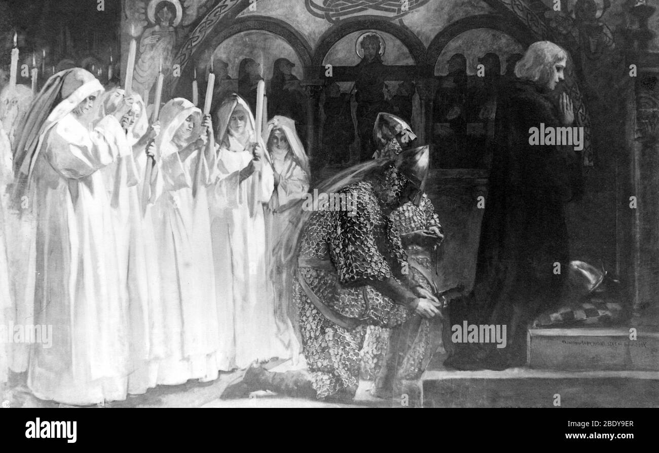 Sir Galahad prend Oath de Knighthood Banque D'Images