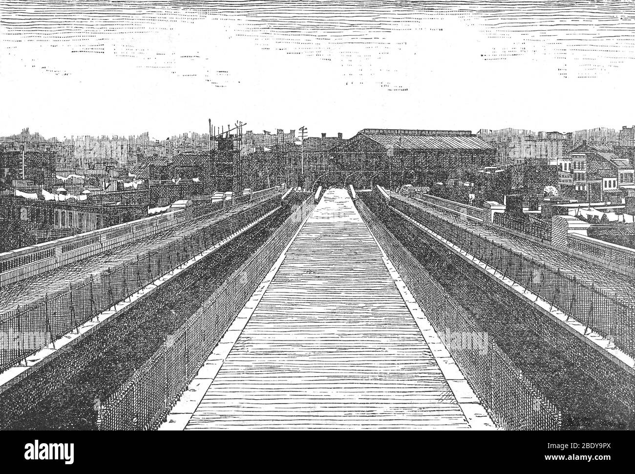 NYC, entrée au pont de Brooklyn, 1883 Banque D'Images