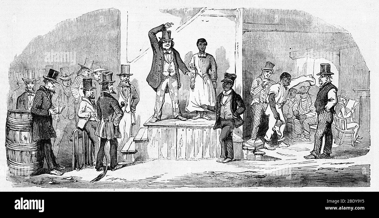Vente aux enchères de marché des esclaves, Virginie, 1856 Banque D'Images