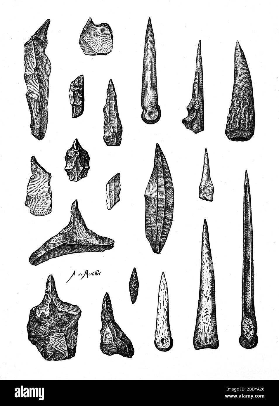 Émoules néolithiques et outils de perçage, illustration Banque D'Images