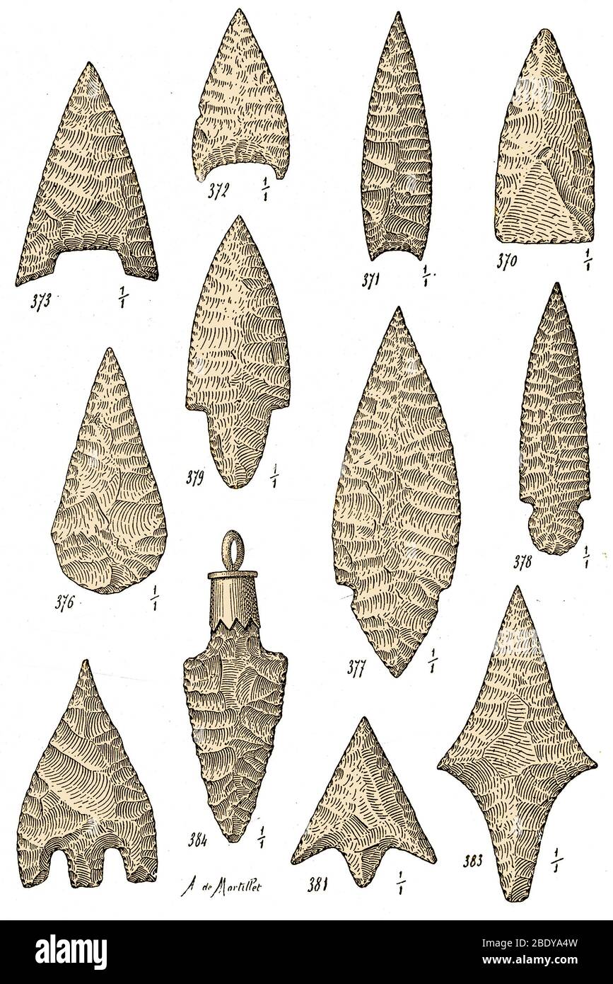 Flèches néolithiques et âge de bronze, illustrations Banque D'Images