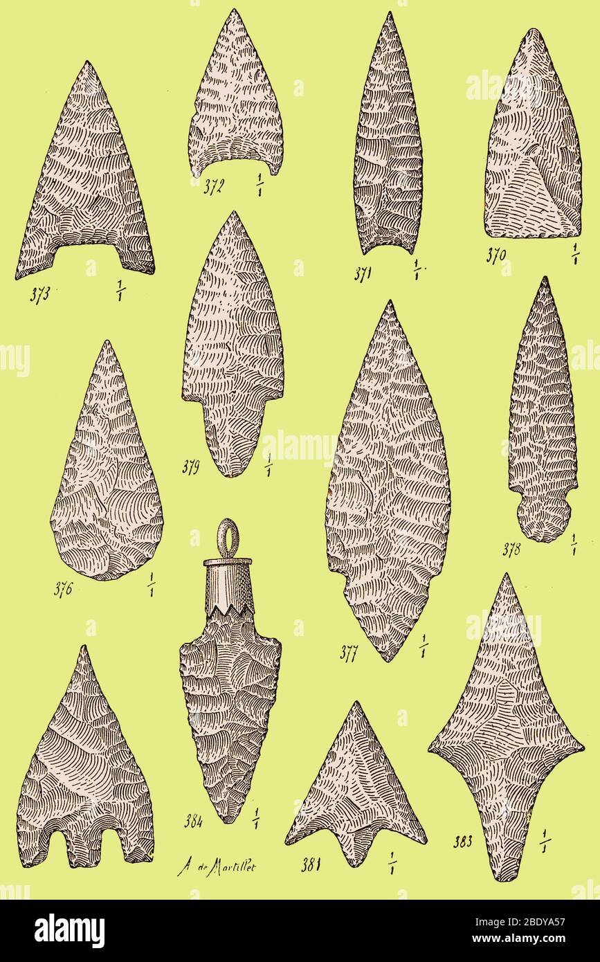 Flèches néolithiques et âge de bronze, illustrations Banque D'Images