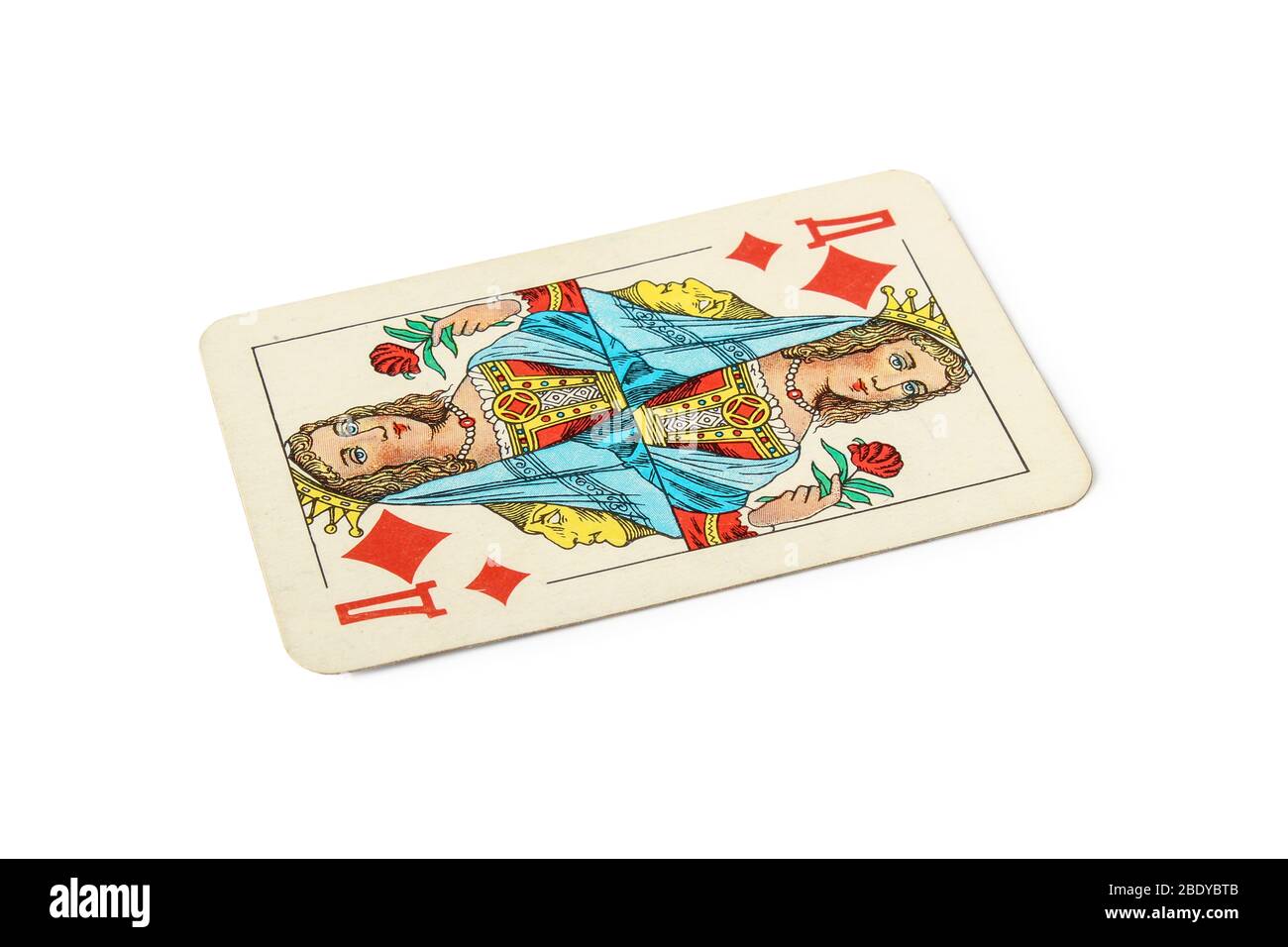 Carte de jeu avec reine de diamants isolés sur blanc Banque D'Images