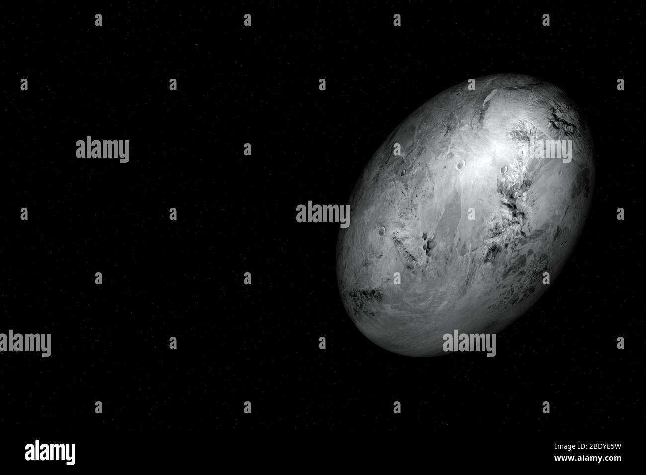 Rendu tridimensionnel de la planète naine Haumea. Banque D'Images