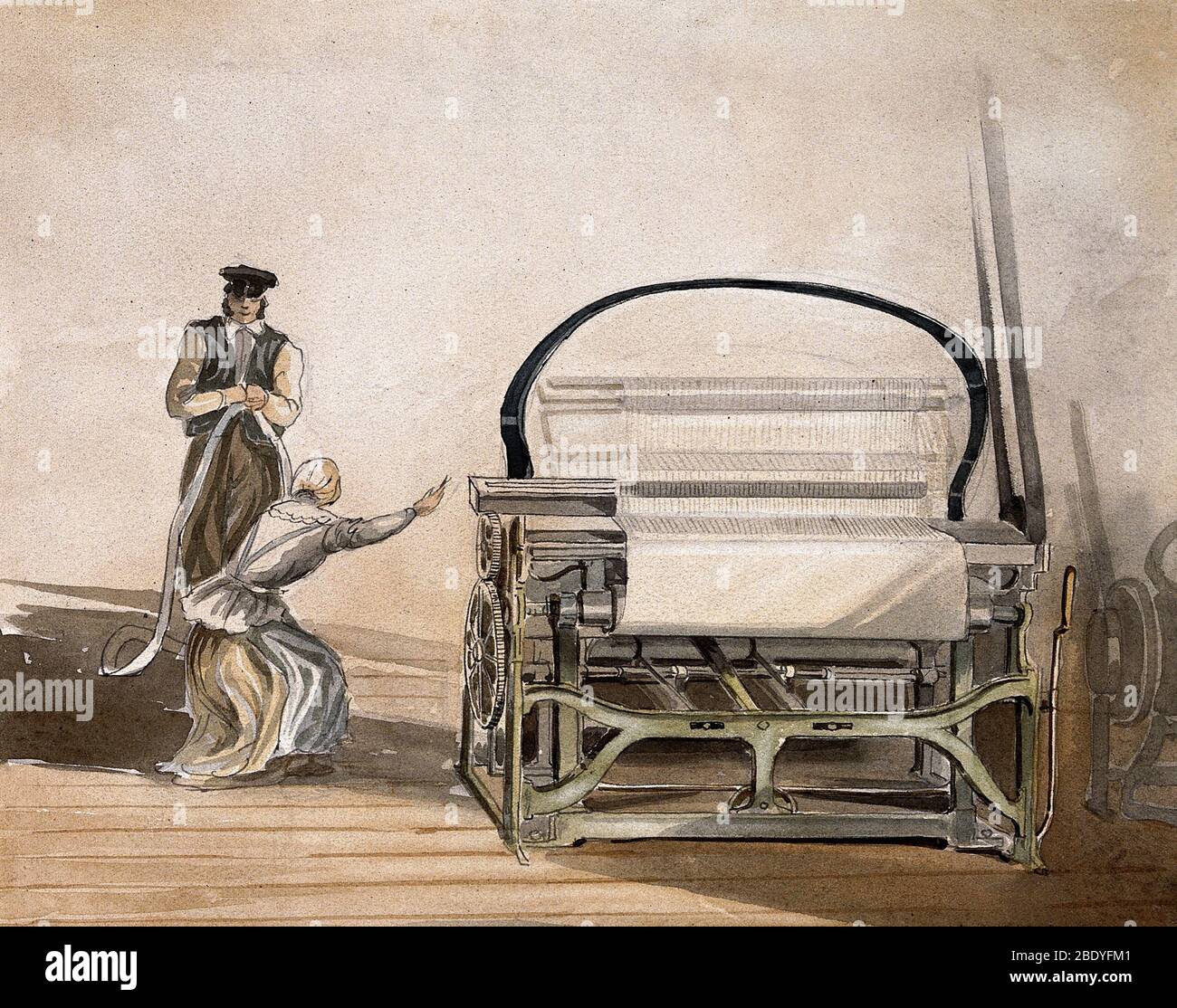 Power Loom à entraînement par courroie de Crompton, 1835 Banque D'Images