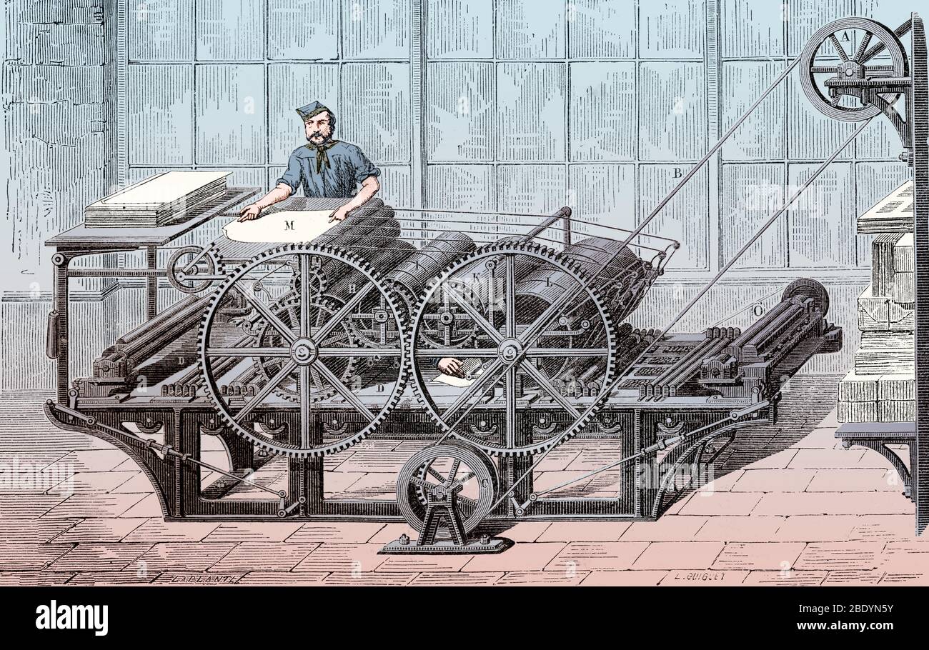Presse d'impression rotative, 19e siècle Banque D'Images