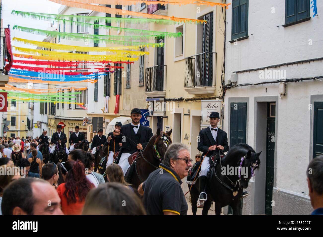 Équitation traditionnelle espagnole au festival Gràcia à Mahón, Minorque Banque D'Images