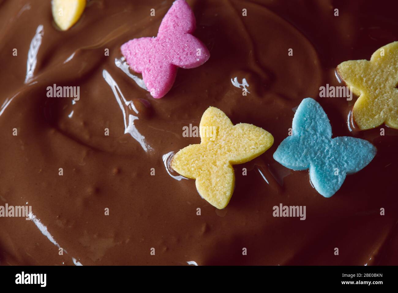 Decoration Des Papillons Doux Sur Un Gateau Au Chocolat Se Rapproche Toujours Photo Stock Alamy