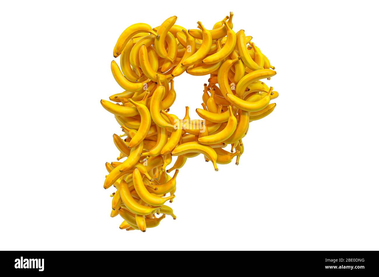 Lettre P de bananes, rendu tridimensionnel isolé sur fond blanc Banque D'Images