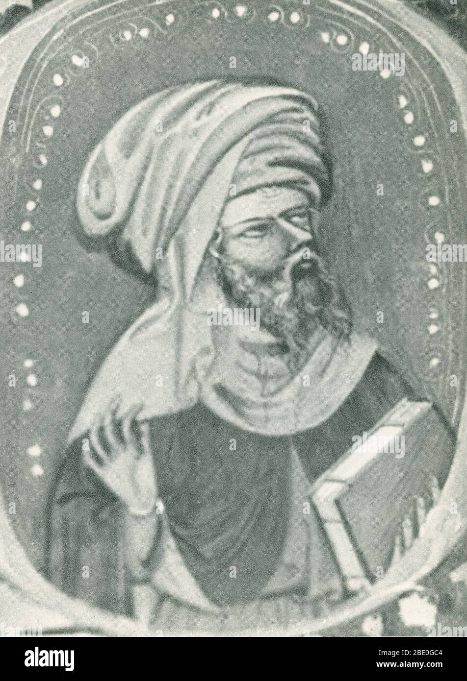 Abu l-Walid Muhammad bin 'Ahmad bin Rusd ou par son nom latinisé Averroës (14 avril 1126 - 10 décembre 1198) était un Al-Andalius Polymath musulman, maître de la philosophie aristotélienne, philosophie islamique, théologie islamique, droit Maliki et jurisprudence, logique, psychologie, politique et théorie de la musique classique andalouse, et les sciences de la médecine, de l'astronomie, de la géographie, des mathématiques, de la physique et de la mécanique céleste. Il était très considéré comme un juriste de l'école de droit islamique Maliki. Il a eu un grand impact sur les cercles d'Europe occidentale et il a été décrit comme le « père fondateur de s Banque D'Images