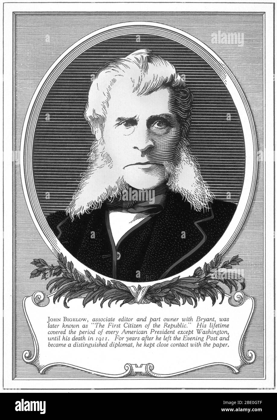 John Bigelow (1817-1911) était rédacteur associé et propriétaire partiel du New York Evening Post avec William Cullen Bryant. Plus tard connu sous le nom de "premier citoyen de la république", sa vie couvrait la période de tout président américain sauf Washington, jusqu'à sa mort en 1911. Pendant des années après qu'il a quitté le Evening Post et est devenu un diplomate distingué, il a maintenu un contact étroit avec le papier. Banque D'Images