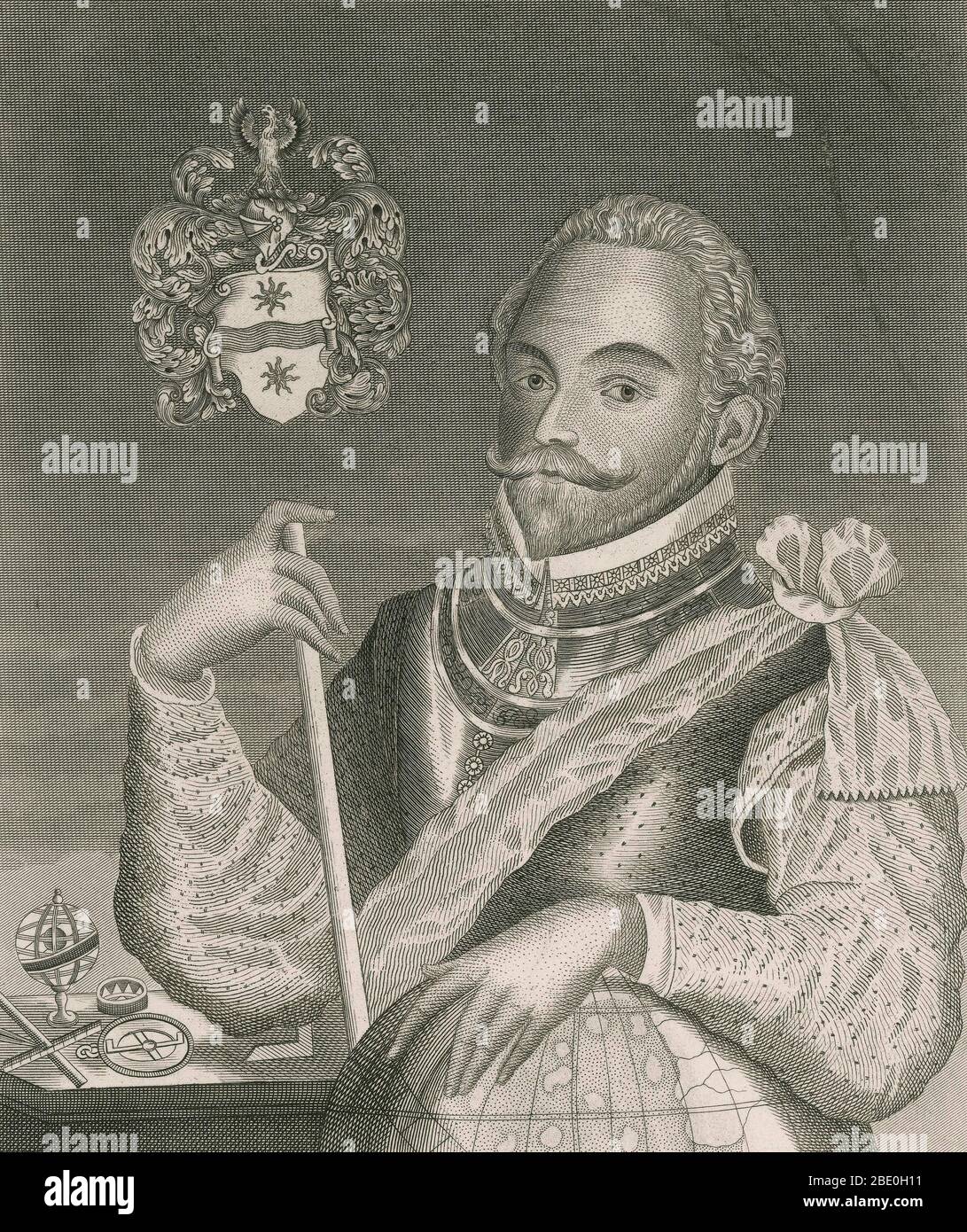 Sir Francis Drake, Vice-amiral (1540-1596) était capitaine de mer anglais, corsaire, navigateur, slaver, explorateur et politicien de l'époque élisabéthaine. Il a été le deuxième commandant de la flotte anglaise contre l'Armada espagnole en 1588. Il a effectué la deuxième circumnavigation du monde, de 1577 à 1580. Il est mort de dysenterie en 1596 après avoir attaqué sans succès San Juan, Porto Rico. Ses exploits étaient légendaires, faisant de lui un héros de l'anglais mais un pirate des Espagnols à qui il était connu sous le nom d'El Draque. On a prétendu que le roi Philip II avait offert une récompense de 20 000 ducats, soit environ 6,5 millions de dollars Banque D'Images