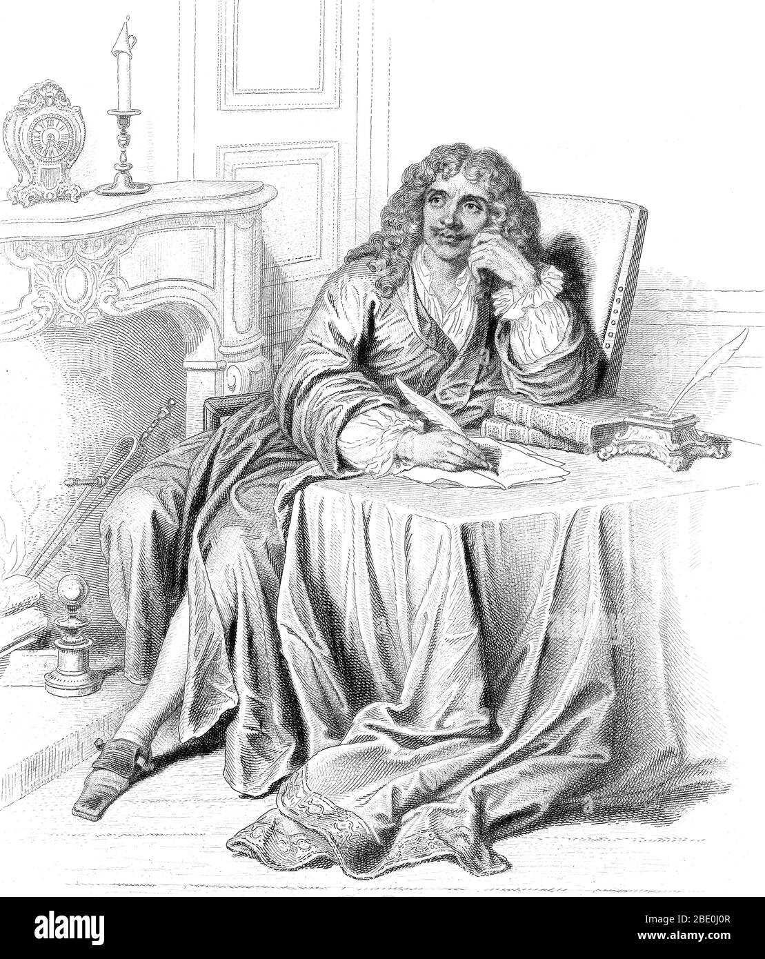Jean-Baptiste Poquelin, connu sous le nom de scène Molière (15 janvier 1622 - 17 février 1673) était un dramaturge et acteur français considéré comme l'un des plus grands maîtres de la comédie dans la littérature occidentale. Treize ans en tant qu'acteur itinérant l'a aidé à polir ses capacités de bande dessinée pendant qu'il a commencé à écrire, combinant les éléments Commedia dell'arte avec la comédie française plus raffinée. Bien qu'il ait reçu l'adulation du tribunal et des Parisiens, les satire de Molière ont attiré des critiques de la part des moralistes et de l'Église catholique. Tartuffe et son attaque contre l'hypocrisie religieuse perçue ont reçu c Banque D'Images