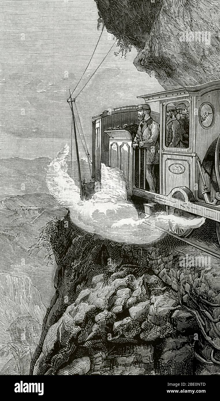 Le prince traversant les montagnes de Ghaut dans une locomotive. Banque D'Images