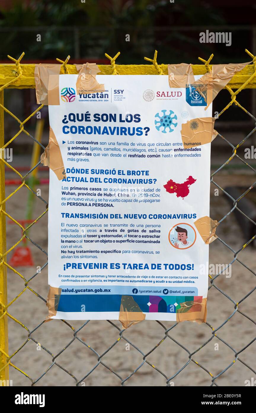 Coronavirus Covid 19 au Mexique. Affiche de prévention gouvernementale au Yucatan. Banque D'Images
