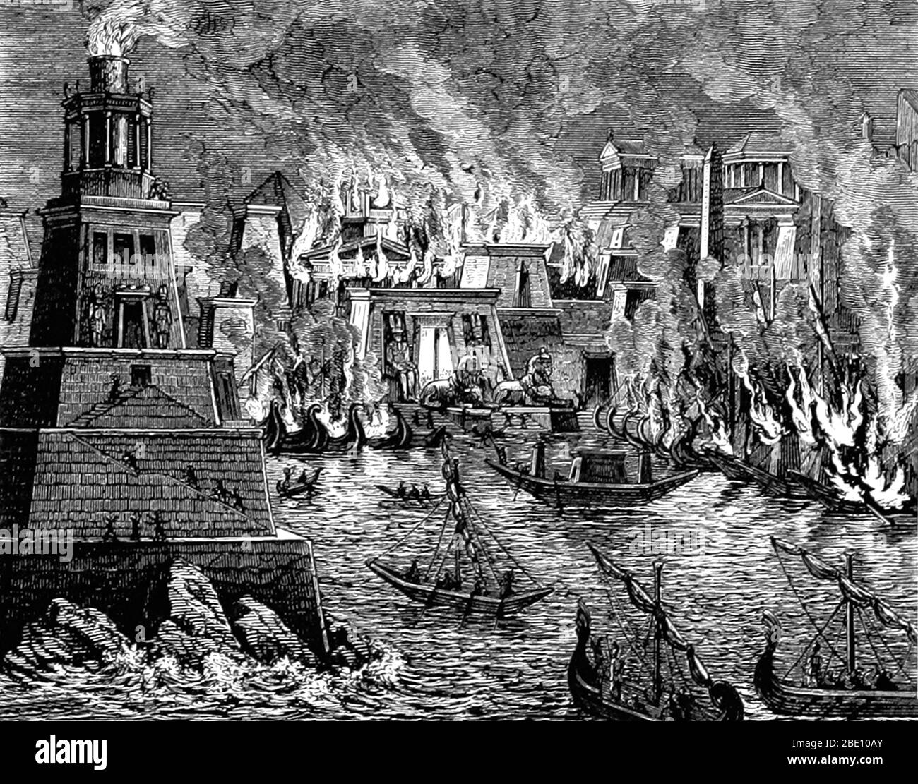 La Bibliothèque royale d'Alexandrie était l'une des bibliothèques les plus importantes du monde antique. Il a prospéré sous le patronage de la dynastie Ptolemaic et a fonctionné comme un centre majeur de bourses de sa construction au 3ème siècle avant la conquête romaine en 30 avant J.-C.. Avec ses collections d'œuvres, de salles de conférence, de salles de réunion et de jardins, la bibliothèque faisait partie d'une plus grande institution de recherche appelée le Musée d'Alexandrie, où beaucoup des penseurs les plus célèbres du monde antique ont étudié. La bibliothèque est célèbre pour avoir été brûlée, entraînant la perte de beaucoup de rouleaux Banque D'Images