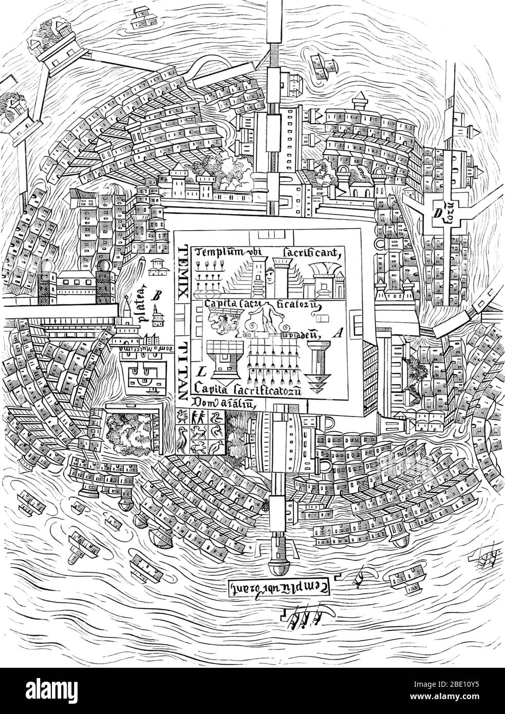 Mexico-Tenochtitlan, communément appelé Tenochtitlan, était un Aztec alteptol (ville-état) situé sur une île du lac de Tarcoco, dans la vallée du Mexique. Fondée en 1325, une culture florissante s'est développée et la civilisation mexicaine est venue dominer d'autres tribus autour du Mexique. La petite île naturelle a été perpétuellement agrandie à mesure que Tenochtitlan a grandi pour devenir la plus grande et la plus puissante ville de Mésoamerica. La ville était reliée au continent par des voies de causalité menant au nord, au sud et à l'ouest. Les voies de causalité ont été interrompues par des ponts qui ont permis aux canoës et à d'autres voies de circuler librement. Le pont Banque D'Images Mexico-Tenochtitlan, communément appelé Tenochtitlan, était un Aztec alteptol (ville-état) situé sur une île du lac de Tarcoco, dans la vallée du Mexique. Fondée en 1325, une culture florissante s'est développée et la civilisation mexicaine est venue dominer d'autres tribus autour du Mexique. La petite île naturelle a été perpétuellement agrandie à mesure que Tenochtitlan a grandi pour devenir la plus grande et la plus puissante ville de Mésoamerica. La ville était reliée au continent par des voies de causalité menant au nord, au sud et à l'ouest. Les voies de causalité ont été interrompues par des ponts qui ont permis aux canoës et à d'autres voies de circuler librement. Le pont Banque D'Images