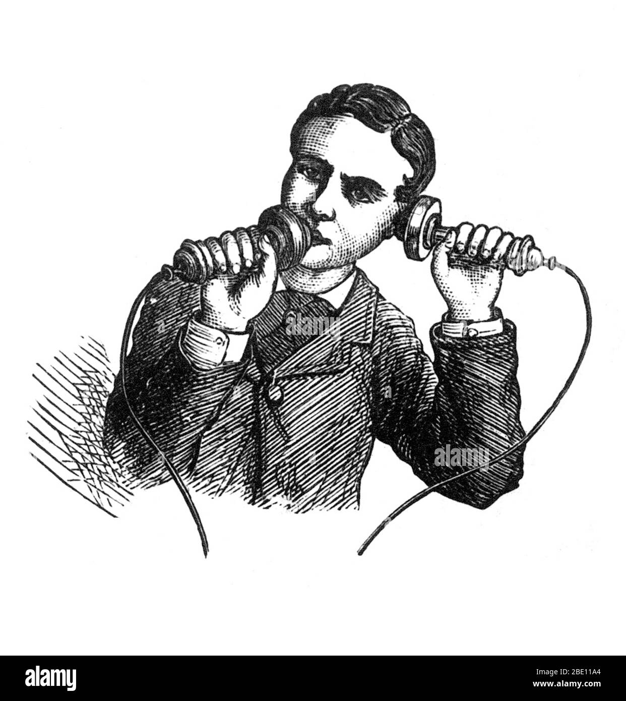 Comment utiliser un téléphone Bell, 1876 Banque D'Images