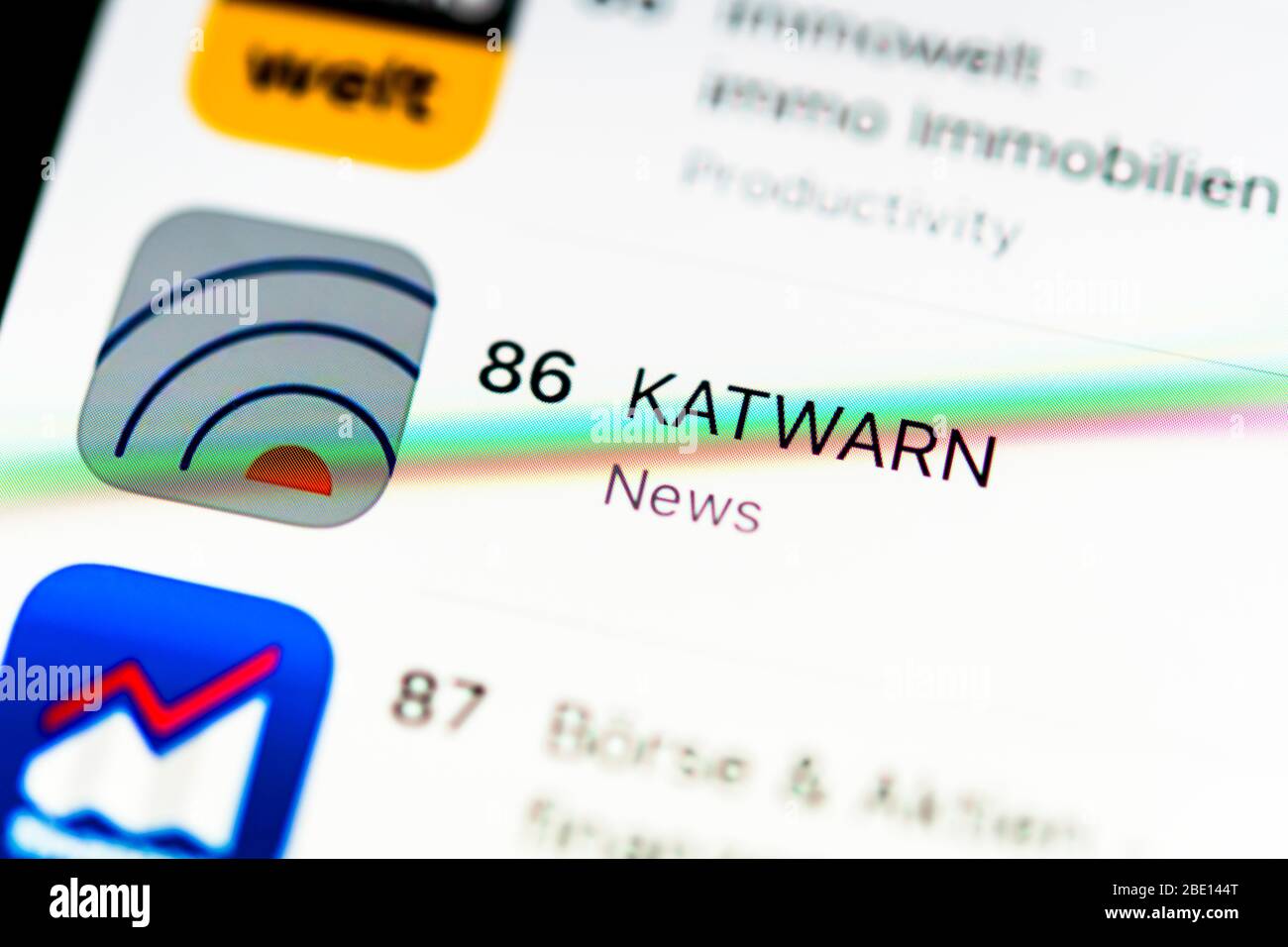 Application Katwarn, système d'avertissement de catastrophe, icône d'application, affichage sur téléphone mobile, smartphone, détails, format complet Banque D'Images