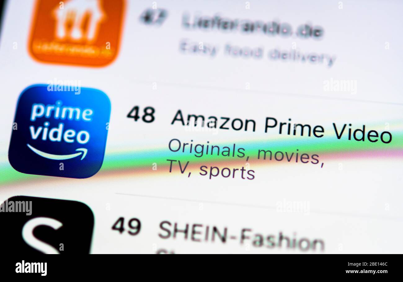 Application Amazon Prime Video dans l'Apple App Store, service de diffusion de films et de vidéos, icône d'application, détails, plein écran Banque D'Images