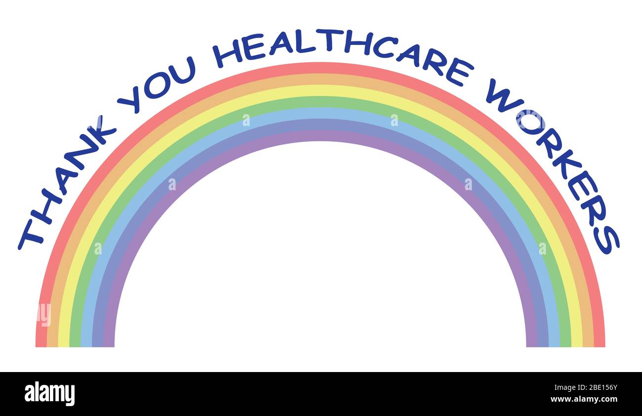 L'arc-en-ciel est devenu un symbole de soutien pour les personnes qui veulent faire preuve de solidarité avec les travailleurs de la santé isolés sur fond blanc Banque D'Images