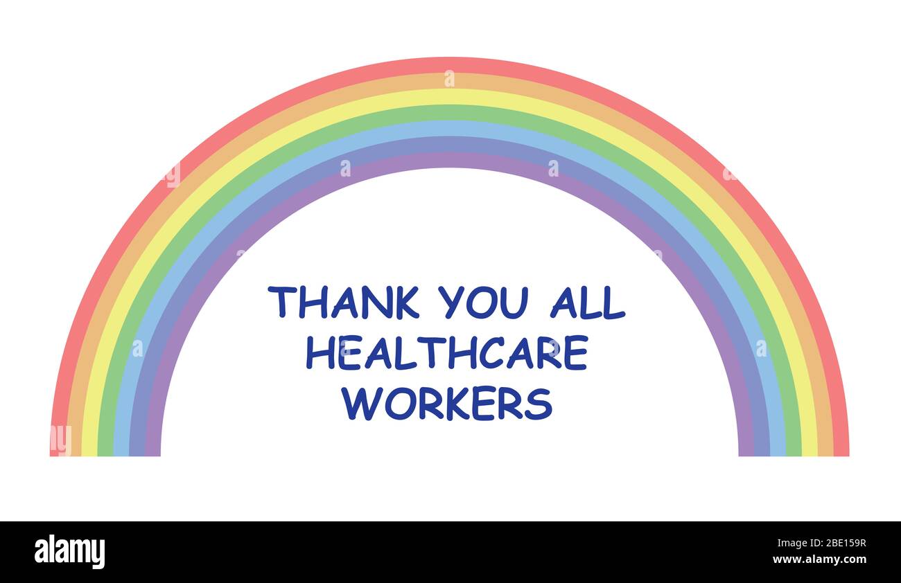 L'arc-en-ciel est devenu un symbole de soutien pour les personnes qui veulent faire preuve de solidarité avec les travailleurs de la santé isolés sur fond blanc Banque D'Images