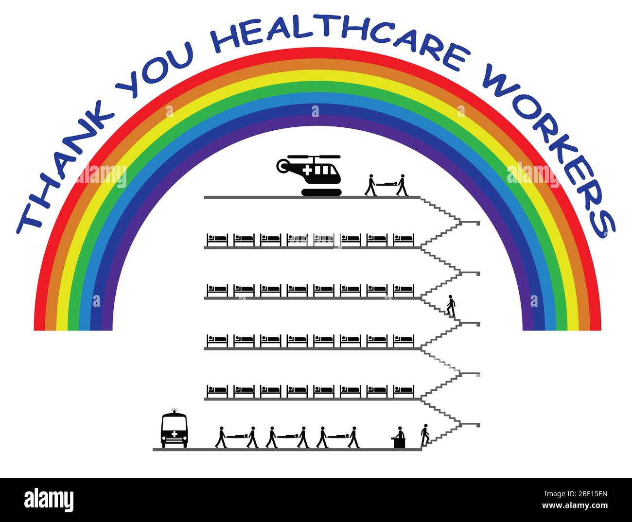 L'arc-en-ciel est devenu un symbole de soutien pour les personnes qui veulent faire preuve de solidarité avec les travailleurs de la santé au sujet de la représentation d'un hôpital Banque D'Images