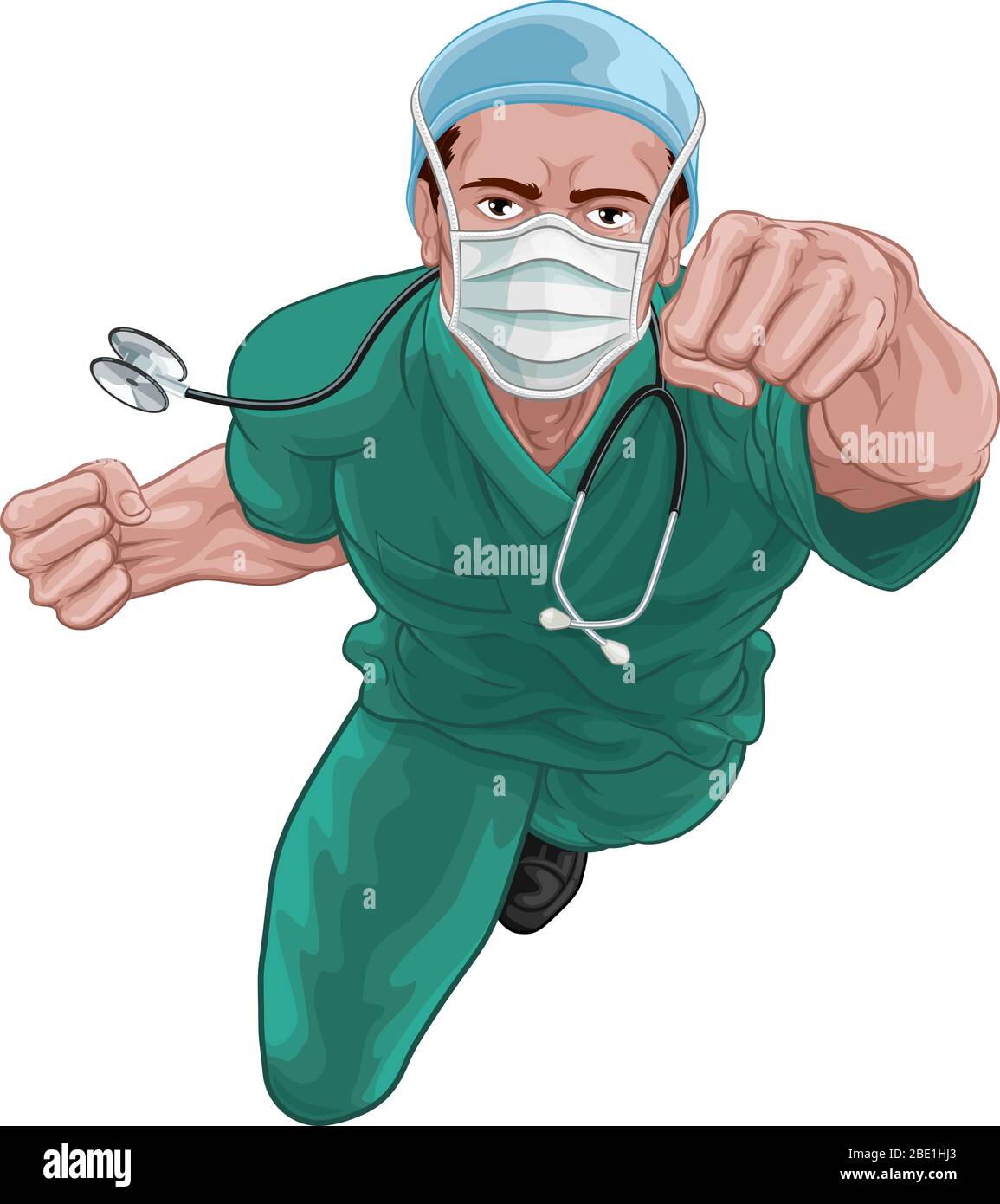 Infirmière super-héros docteur dans les gommages Flying Super Hero Illustration de Vecteur
