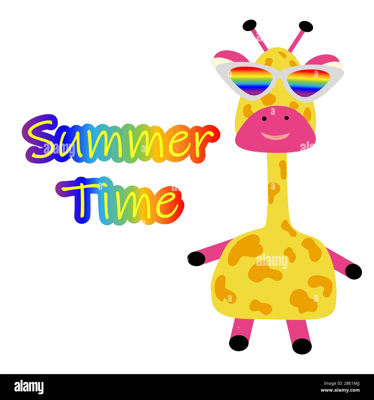 jolie girafe drôle avec lunettes et affiche d'été pour une fête d'été, plage et vacances pour enfants. Illustration de Vecteur