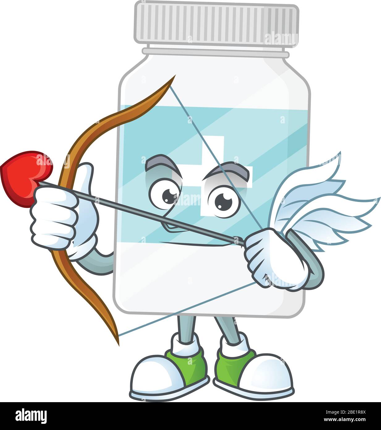 Charmante photo de la bouteille de supplément Cupid mascotte concept avec flèche et ailes Illustration de Vecteur