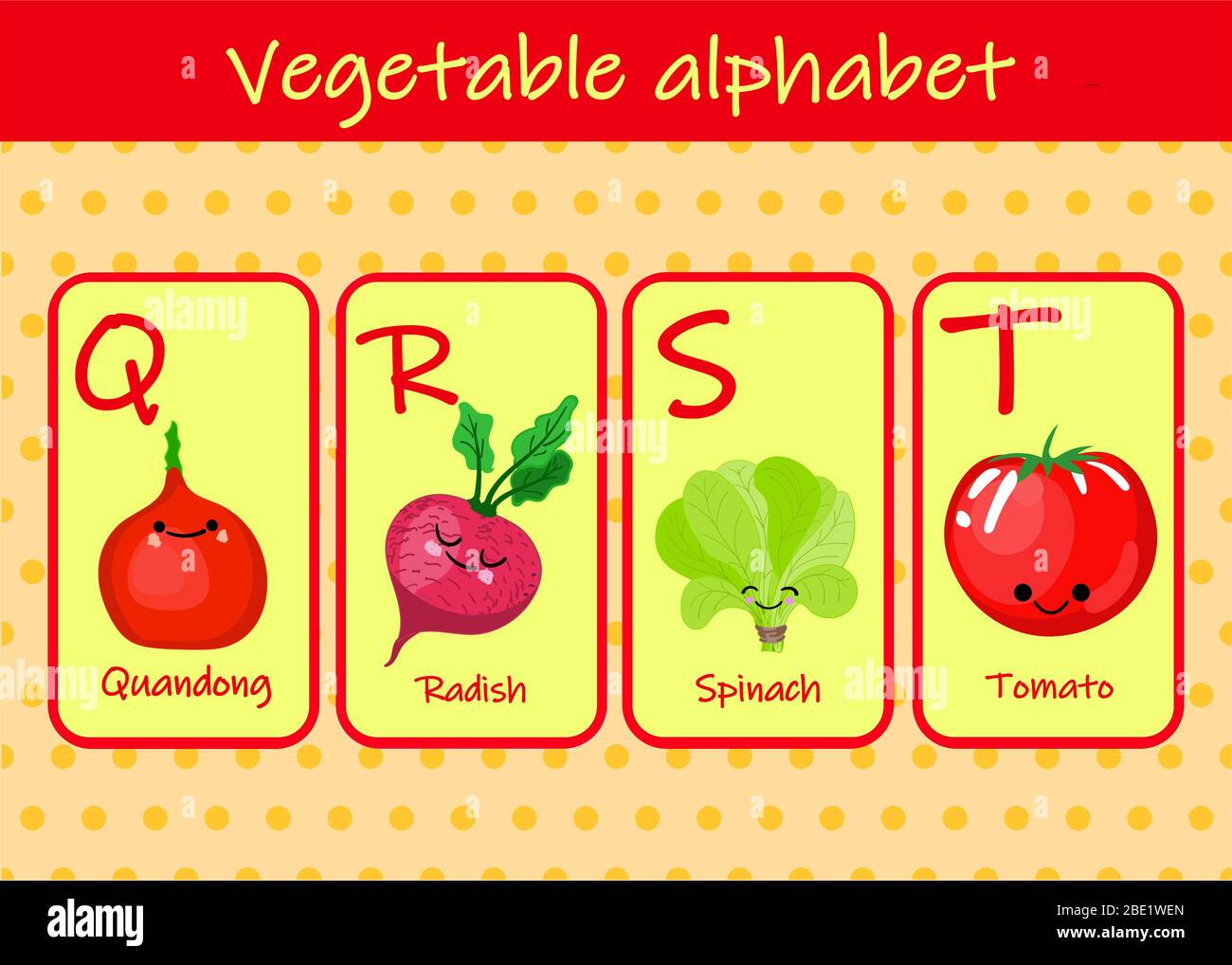 Illustration avec des caractères bizarres. Police pour enfants dans LES LÉGUMES de style dessin animé . Ensemble de lettres lumineuses multicolores pour les inscriptions ET L'ENTRAÎNEMENT Illustration de Vecteur
