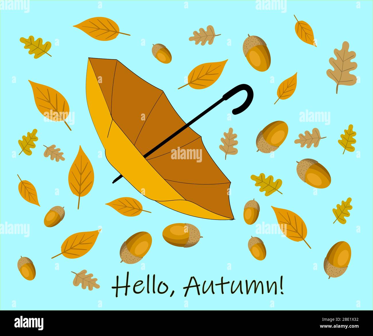 fond d'automne avec feuilles jaunes et parapluie de pluie. Illustration de Vecteur