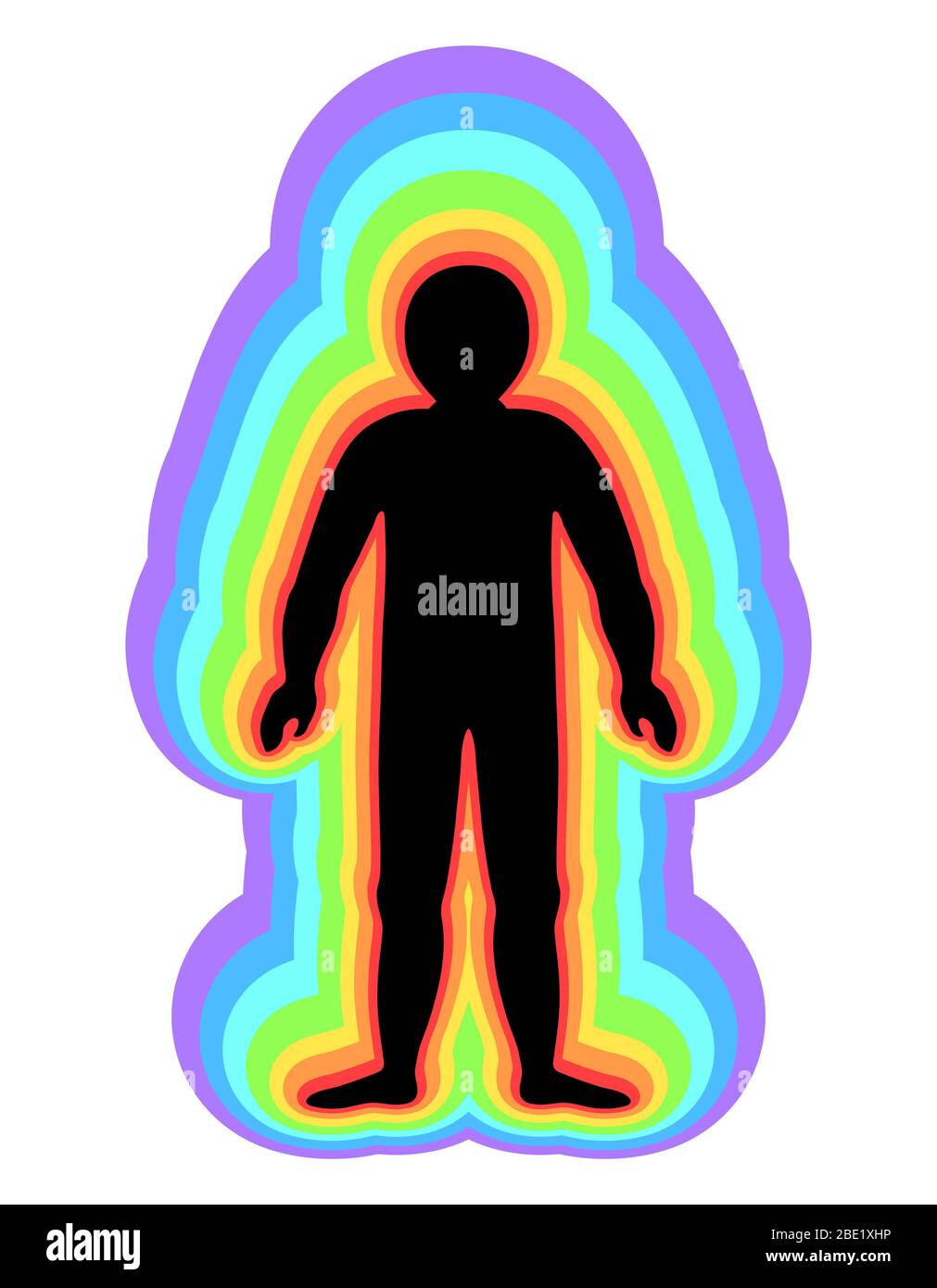 L'aura du corps. Couches de couleur arc-en-ciel marquées du corps masculin. Couche éthérique, émotionnelle, métallique, astrale, céleste et causale. Illustration Banque D'Images