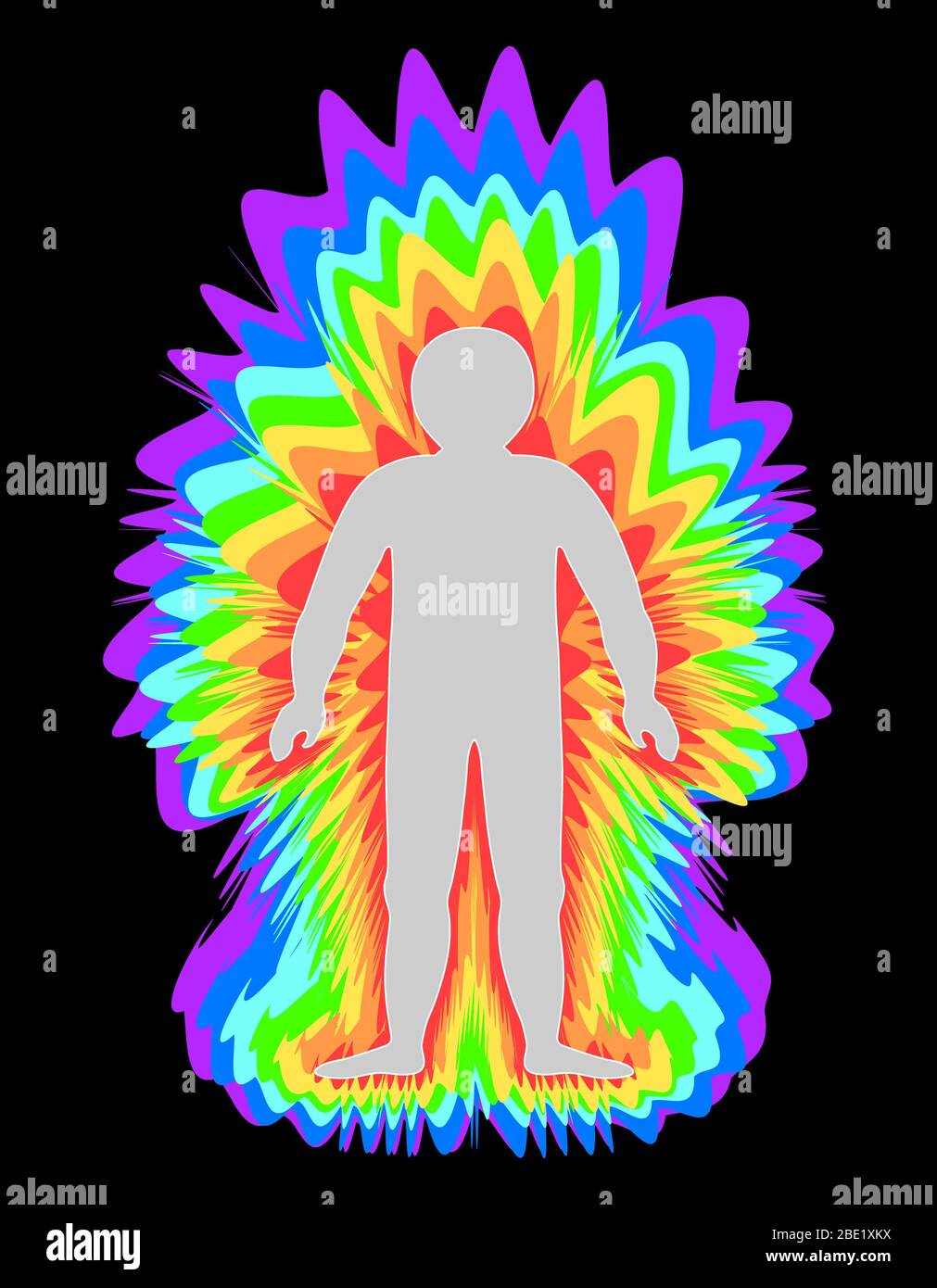 L'aura du corps. Couches de couleur arc-en-ciel marquées du corps masculin. Couche éthérique, émotionnelle, métallique, astrale, céleste et causale. Illustration Banque D'Images