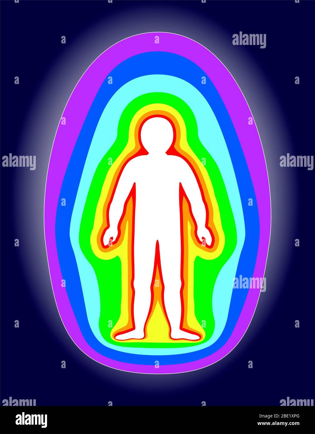 L'aura du corps. Couches de couleur arc-en-ciel marquées du corps masculin. Couche éthérique, émotionnelle, métallique, astrale, céleste et causale. Illustration Banque D'Images