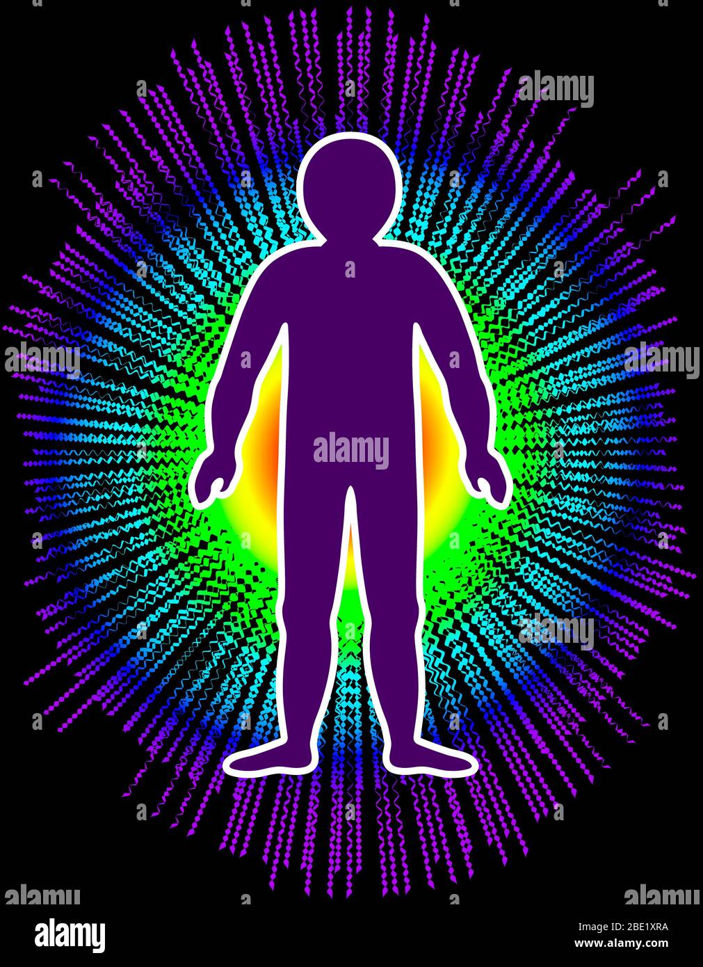 L'aura du corps. Couches de couleur arc-en-ciel marquées du corps masculin. Couche éthérique, émotionnelle, métallique, astrale, céleste et causale. Illustration Banque D'Images