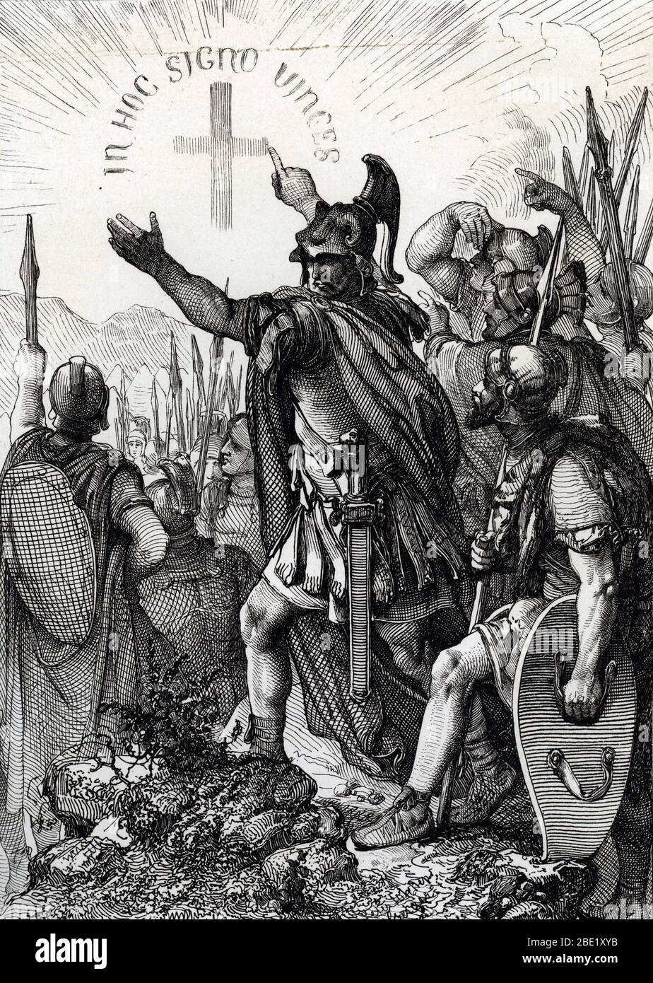 Antiquite romaine, conversion de Constantin : l'empereur Constantin Ier vois apparatre dans le ciel une croix lui annoncant sa victoire a la bataille Banque D'Images