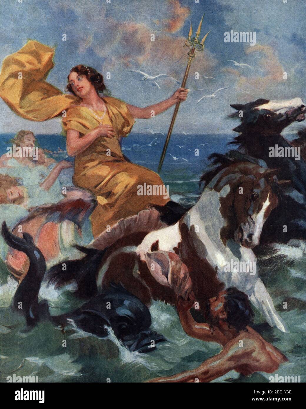 'Représentation de la nereide Amphitrite, ehouse de Poseidon' (Nereid Aphitrite femme de Poseidon) Gravure tiree de 'mes beaux contes mythologiques' de Banque D'Images