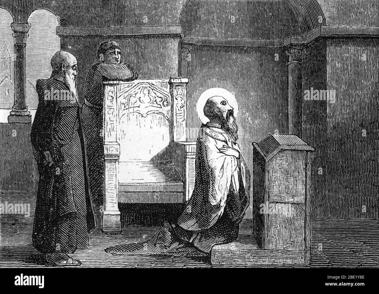 Représentation d'Audomar ou saint Omer (600-670), eveque de Therouanne (St Audomar ou Omer) gravure du 19ème siècle Collection privée Banque D'Images