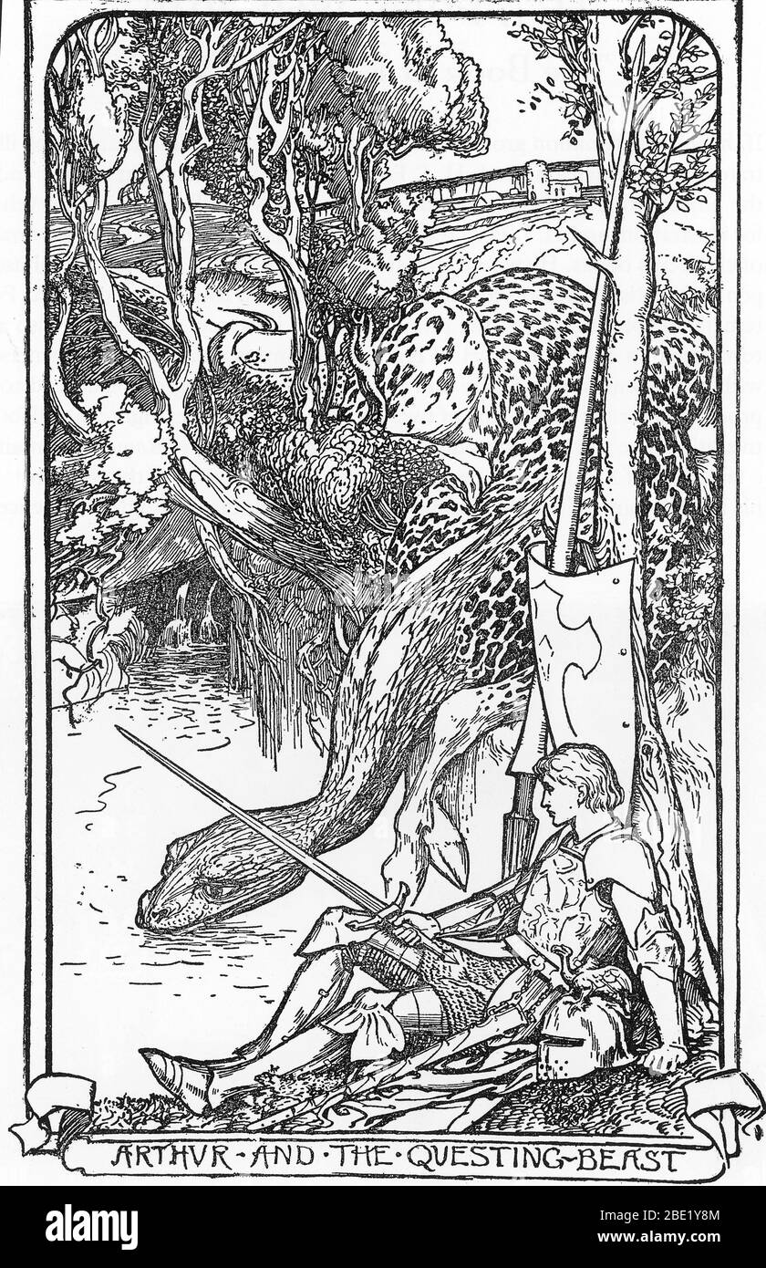'Roi Arthur et la Bête qui s'est défait' (le roi Arthur et la bete glatissante) Illustration de HJ Ford (1860-1940) tiree de 'le livre de romance' 1902 Co Banque D'Images