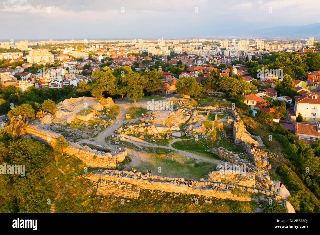 Europe, Bulgarie, Plovdiv, vue aérienne des ruines d'Eumolpias, une colonie de Thrace en 5000 av. J.-C. Banque D'Images
