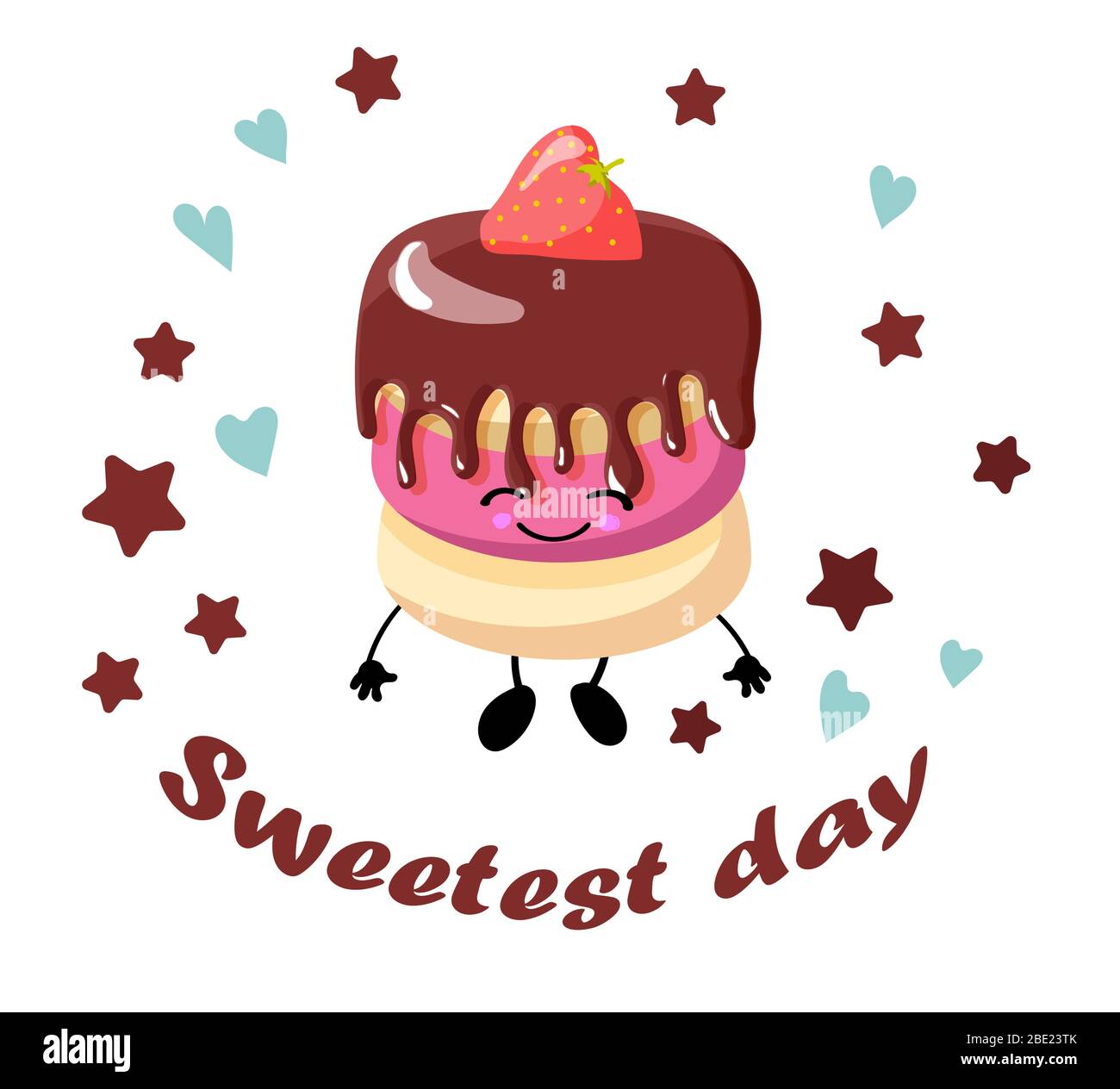 Journee Nationale Des Bonbons Carte De Vœux Glacage Au Chocolat Dessin Anime Drole Personnage Mignon Manger La Nourriture Douce Image Vectorielle Stock Alamy